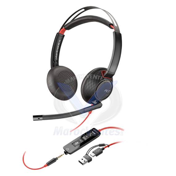 HPPoly Blackwire 5220 Stereo USB-C Headset +3.5mm Plug +USB-C/A Adapter 8X231AA