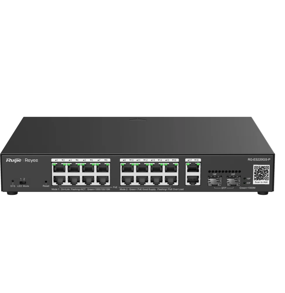 Reyee Switch 20 Ports Gb  16 PoE  2RJ45 2SFP  250W RG-ES220GS-P